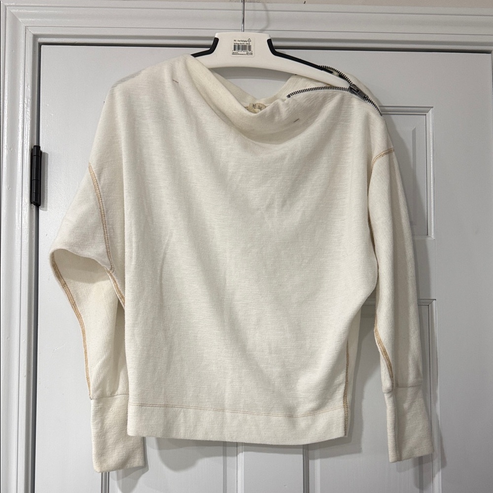 Free People We The Free Ivory Thermal Nikala Zip Shoulder Top Size S Oversized